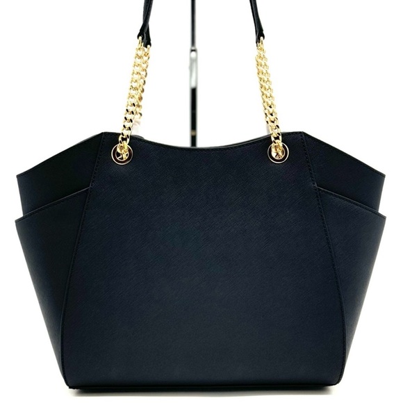 Michael Kors Jet Set Travel Large Chain Shoulder Tote Bag Black/Gold - Picture 6 of 12